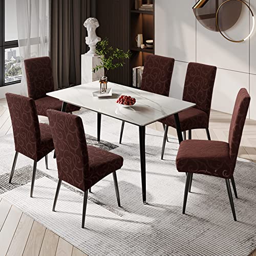 Genina Waterproof Dining Room Chair Covers Stretch Parsons Chair Slipcovers for Dining Room Kitchen Chair Protector Cover Removable Washable 6 Flower PatternChocolate - Image 3