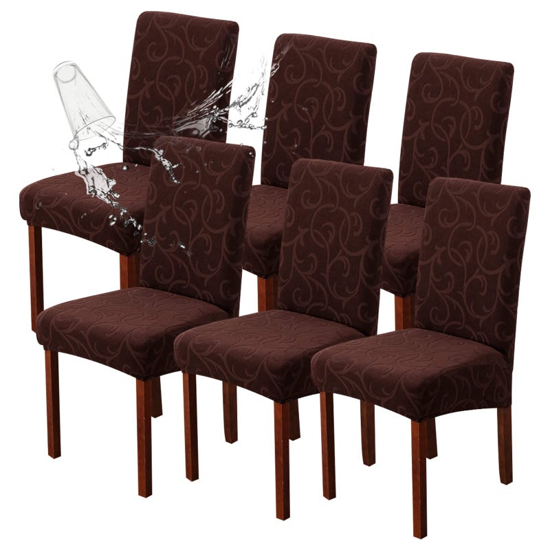 Genina Waterproof Dining Room Chair Covers Stretch Parsons Chair Slipcovers for Dining Room Kitchen Chair Protector Cover Removable Washable 6 Flower PatternChocolate - Image 2