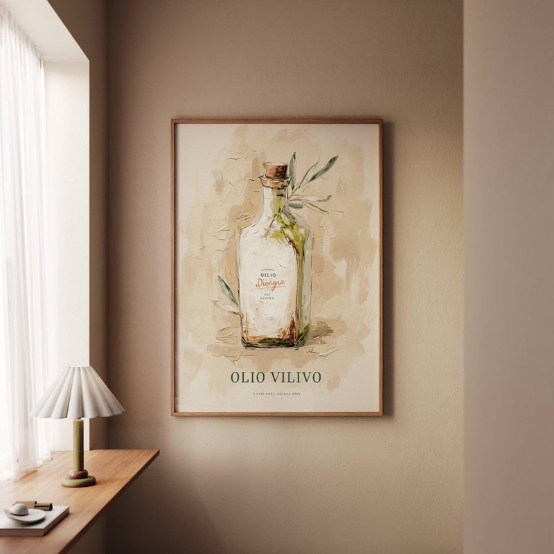 TNESSENTIAL Italian Kitchen Wall Art Print, Olive Oil Poster, Italian Food Art Decor, Wine and Olives Artwork - Image 1