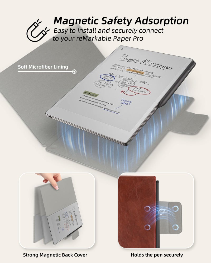 WALNEW Case for Remarkable Paper Pro,Magnetic Slim Book Folio Cover with Pen Clasp, Auto Sleep/Wake Protective Cover for Remarkable Paper Pro 11.8" (2024 Released),Brown - Image 3