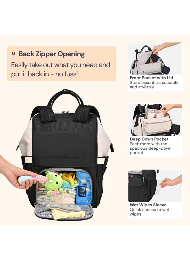 BabbleRoo Diaper Bag Backpack, Multifunction Nappy Changing Bag with Changing Pad, Stroller Straps & Pacifier Case, Unisex Stylish Travel Back Pack for Moms & Dads – Apricot & Black - Image 4