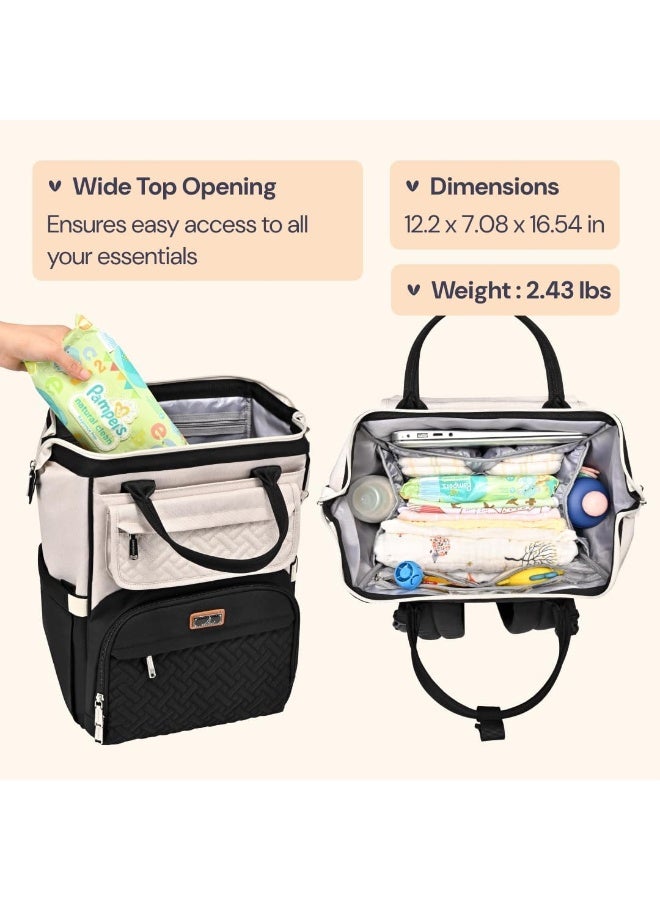 BabbleRoo Diaper Bag Backpack, Multifunction Nappy Changing Bag with Changing Pad, Stroller Straps & Pacifier Case, Unisex Stylish Travel Back Pack for Moms & Dads – Apricot & Black - Image 2
