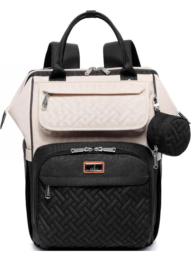 BabbleRoo Diaper Bag Backpack, Multifunction Nappy Changing Bag with Changing Pad, Stroller Straps & Pacifier Case, Unisex Stylish Travel Back Pack for Moms & Dads – Apricot & Black - Image 1