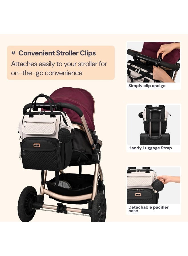 BabbleRoo Diaper Bag Backpack, Multifunction Nappy Changing Bag with Changing Pad, Stroller Straps & Pacifier Case, Unisex Stylish Travel Back Pack for Moms & Dads – Apricot & Black - Image 5