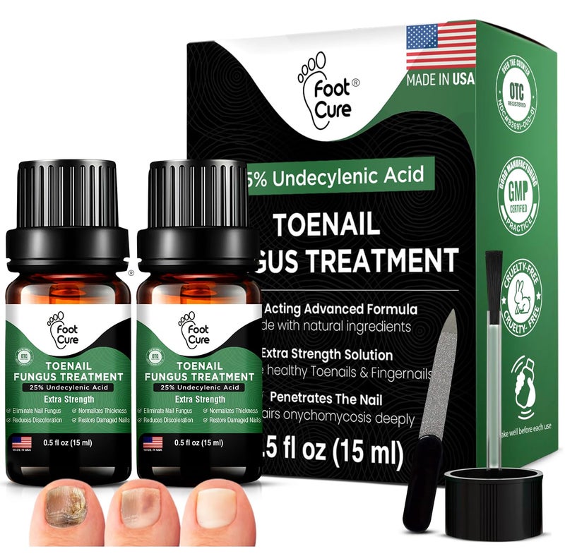 Foot Cure Toenail Renewal Solution Extra Strength Care for Toe Nail & Fingernails - Nail Repair Solution for broken, Discolored Nails - Renews Damaged Cracked Ingrown Toenail Made In USA 0.50 Fl Oz - 2 Pack - Image 1