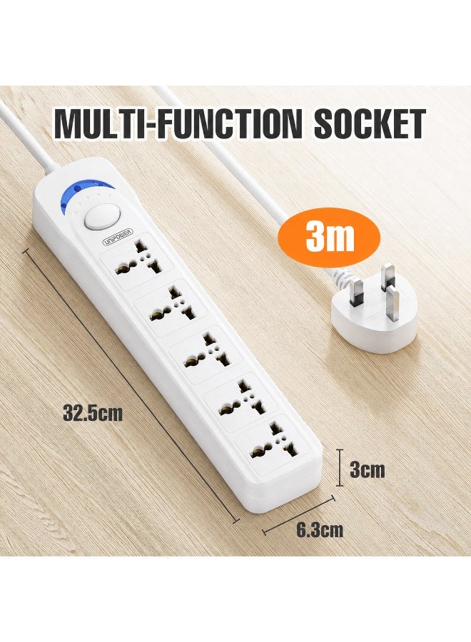 Unipower Power Strips EX-1701 Extension Cord with 5 way Outlets with switch, Universal Plug Adapter, Charging Socket with 3 meter Extension Cord (White) - Image 3