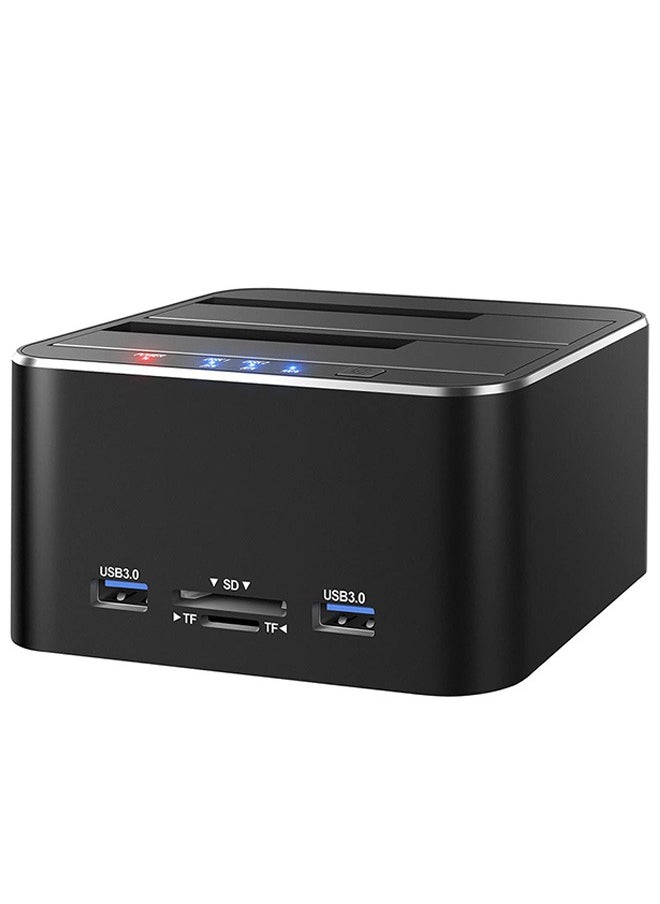 XiuWoo Hard Drive Docking Station, USB 3.0 SATA to HDD Docking Station for 2.5 & 3.5 inch SATA HDD/SSD, Dual Bay, Support Offline Clone, SD/TF Card Reader, USB Ports, Black  - Image 1