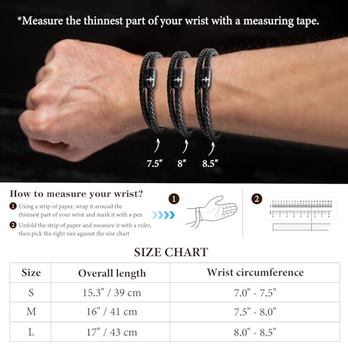 MEALGUET Men's Cross Bracelets Black Genuine Braided Double Wrap Jesus Cross Braided Leather Bracelets with Stainless Steel Clasp for Men Boyfriend,Christian Jewelry Gifts,7.6" - Image 4