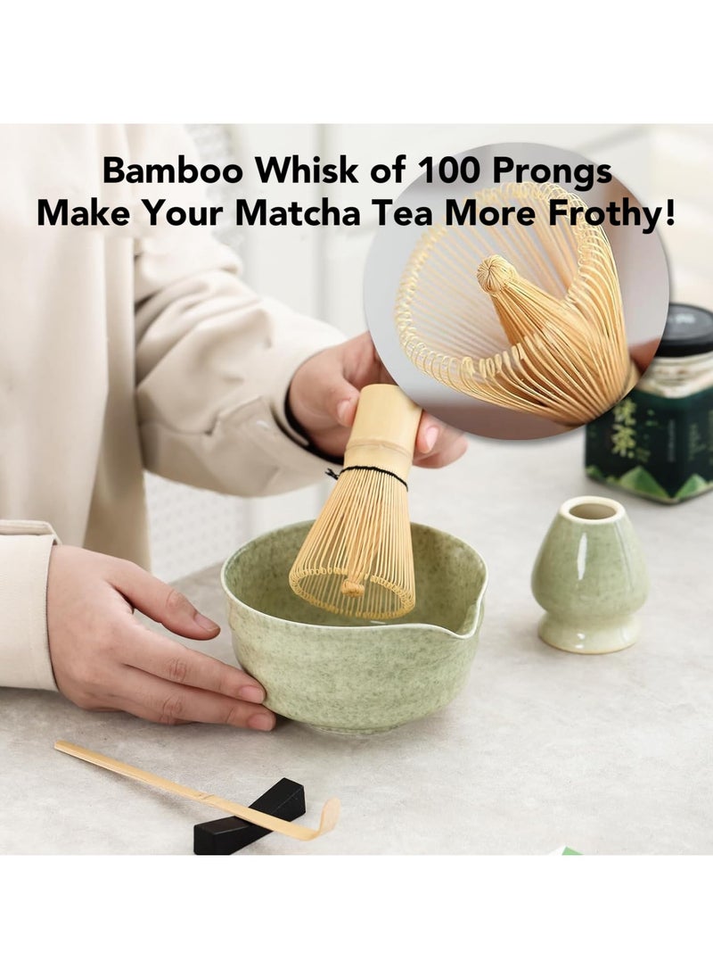 Oasis Casa 4Pcs Matcha Tea Whisk Set, Japanese Matcha Tea Kit, Traditonal Matcha Ceremony Teaware Including Ceramic Bowl with Pouring Spout, Bamboo Tea Scoop, Bamboo Whisk, Ceramic Whisk Holder (Matcha Green)  - Image 4