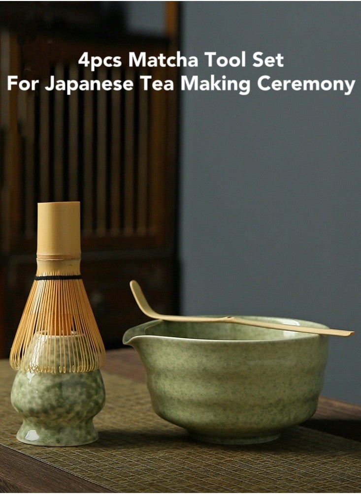 Oasis Casa 4Pcs Matcha Tea Whisk Set, Japanese Matcha Tea Kit, Traditonal Matcha Ceremony Teaware Including Ceramic Bowl with Pouring Spout, Bamboo Tea Scoop, Bamboo Whisk, Ceramic Whisk Holder (Matcha Green)  - Image 2