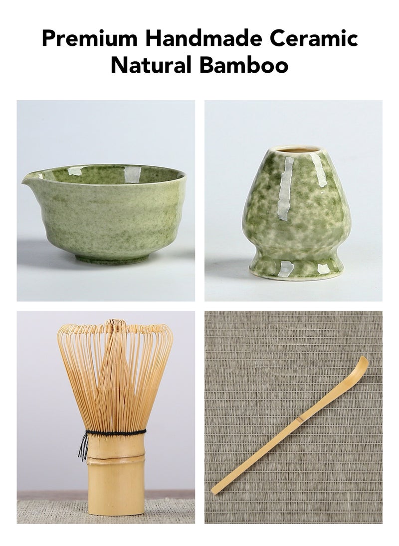 Oasis Casa 4Pcs Matcha Tea Whisk Set, Japanese Matcha Tea Kit, Traditonal Matcha Ceremony Teaware Including Ceramic Bowl with Pouring Spout, Bamboo Tea Scoop, Bamboo Whisk, Ceramic Whisk Holder (Matcha Green)  - Image 5