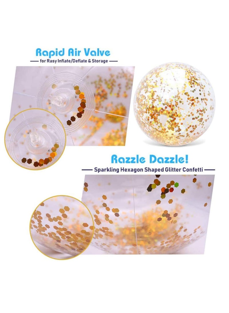 Barakah كرة شاطئية قابلة للنفخ مع لمعة - كرات شاطئية بالكونفيتي - كرة شفافة لحفلات السباحة في الصيف ولعب الماء، هدية لحفلات المسبح للكبار والأطفال 16 بوصة - Image 2