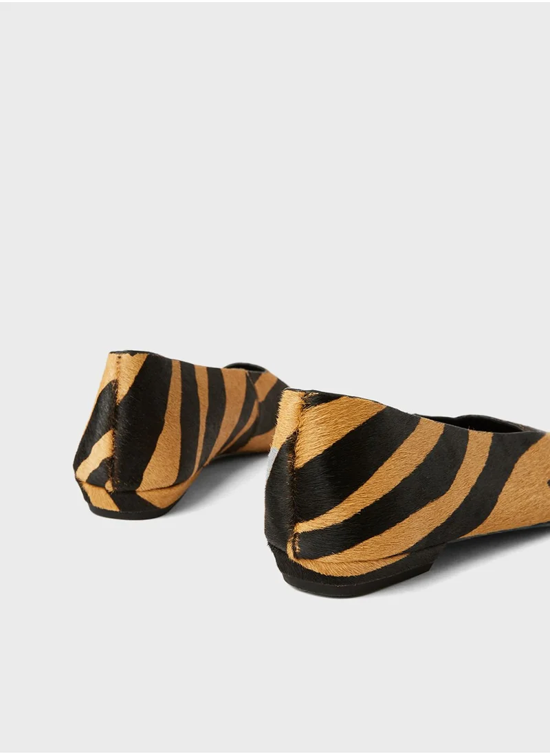 MANGO Animal Print Leather Ballerinas