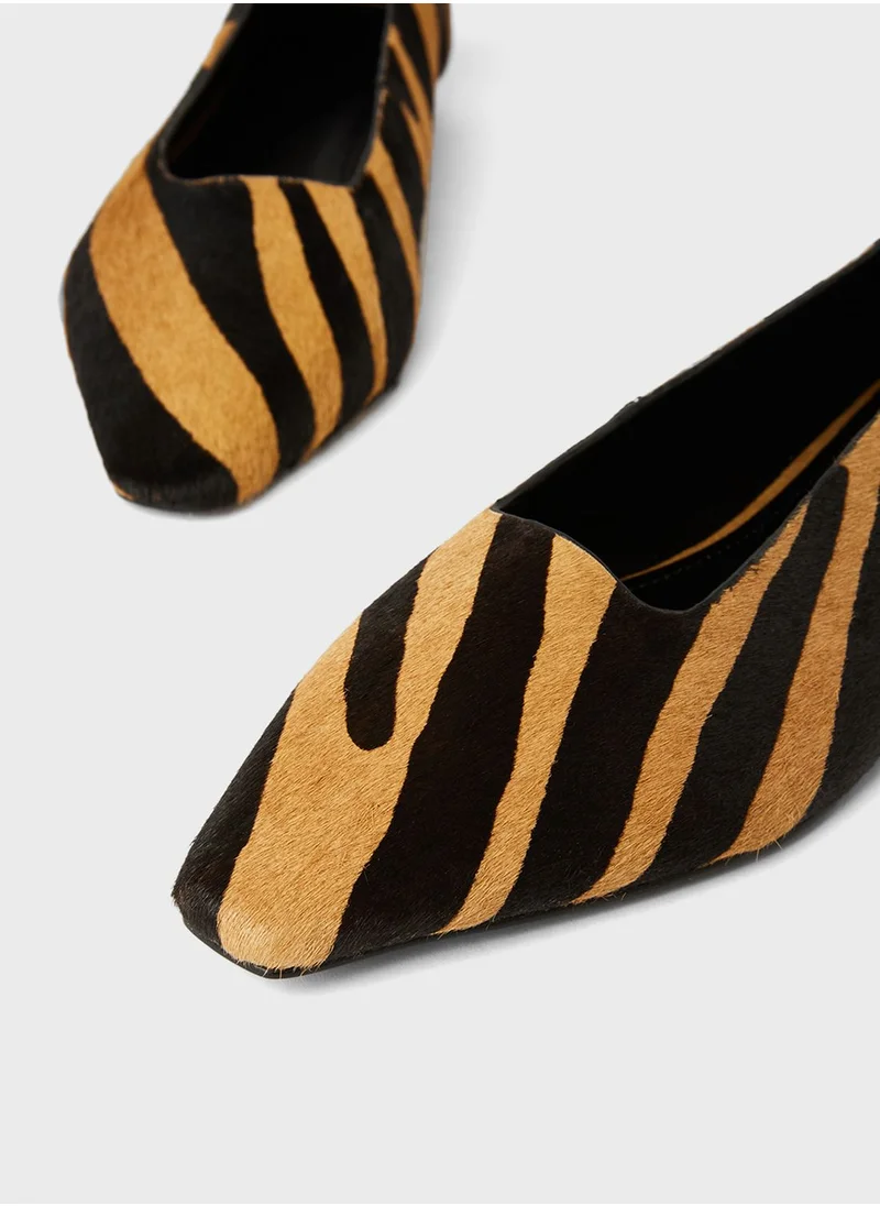 MANGO Animal Print Leather Ballerinas