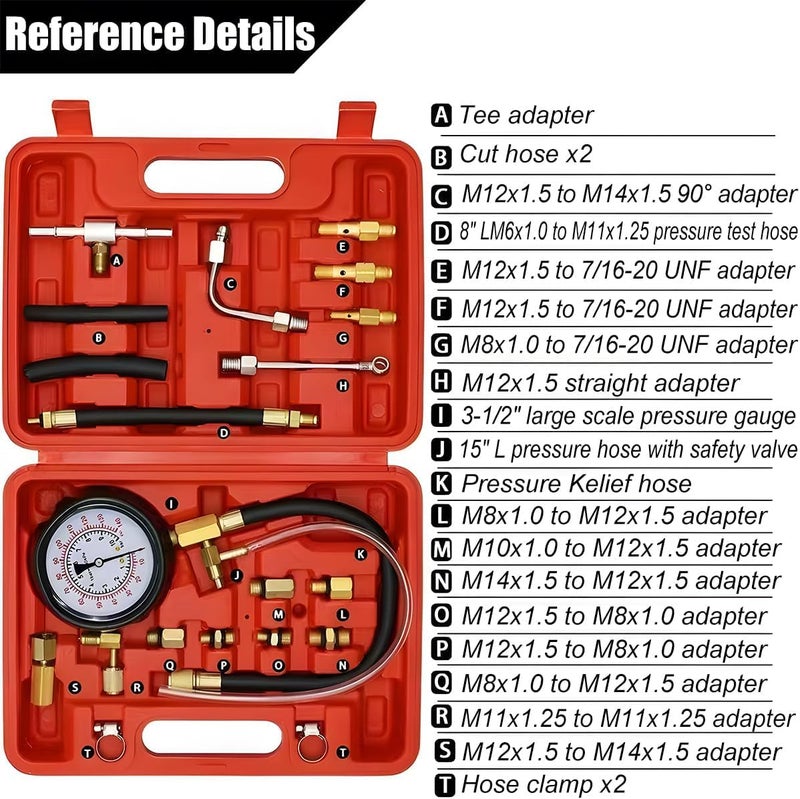 Hetkrishi 0-140PSI Car Fuel Pressure Tester Kit, TU-114 Vehicle Gas Gasoline Injection Pump Pressure Tester Gauge Kit, Automobile Oil Injection Pump Diagnostic Tool Set, Universal Fit - Image 4
