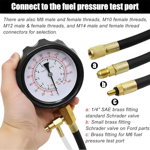 Hetkrishi 0-140PSI Car Fuel Pressure Tester Kit, TU-114 Vehicle Gas Gasoline Injection Pump Pressure Tester Gauge Kit, Automobile Oil Injection Pump Diagnostic Tool Set, Universal Fit - Image 2