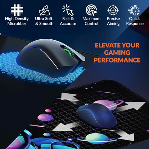 Tukzer Extended Gaming Mouse Pad, Desk Mat, High-Speed Mouse Tracking & Control | Stitched Edges, Non-Slip Rubber Base| for Computer Laptop Keyboard Office Home (Astronaut) - Image 3