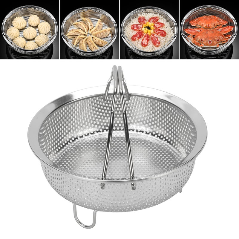 Steam Basket with Foldable Handle 304 Stainless Steel Multifunctional Colander Steam Insert for Electric Rice Cooker Pot 14cm / 5.51in - Image 4