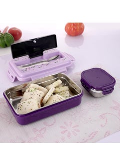 Nabhya Nabhya Best Steel 900ML, Stainless Steel Lunch Box for Kids, Outer Plastic Inner Steel Tiffin Box for School Kids, Lunch Box with Small Katori & Spoon, Leak-Proof Tiffin Box (900ML, Purple)  - Image 1