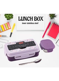 Nabhya Nabhya Best Steel 900ML, Stainless Steel Lunch Box for Kids, Outer Plastic Inner Steel Tiffin Box for School Kids, Lunch Box with Small Katori & Spoon, Leak-Proof Tiffin Box (900ML, Purple)  - Image 2