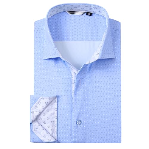 Alex Vando Mens Printed Dress Shirts Easy Care Long Sleeve Button Down Shirt,Blue Square 53,L - Image 1