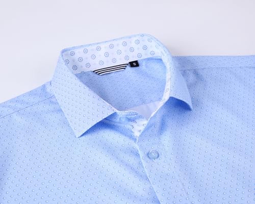 Alex Vando Mens Printed Dress Shirts Easy Care Long Sleeve Button Down Shirt,Blue Square 53,L - Image 4