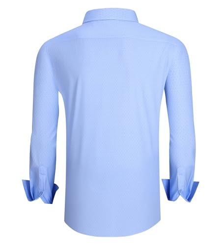 Alex Vando Mens Printed Dress Shirts Easy Care Long Sleeve Button Down Shirt,Blue Square 53,L - Image 3