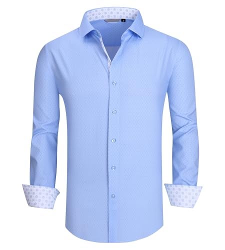 Alex Vando Mens Printed Dress Shirts Easy Care Long Sleeve Button Down Shirt,Blue Square 53,L - Image 2