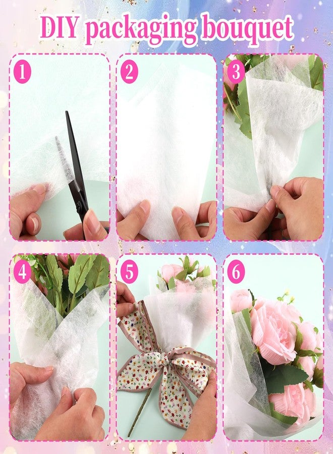 Pretwad 80 Sheets Tissue Flower Wrapping Paper - Milky White 11.8"x11.8" Non-woven Waterproof Floral Bouquet Wraps with Removable Lining Paper for Florist Packaging, Bouquet Arrangement & Gift Bouquets - Image 5