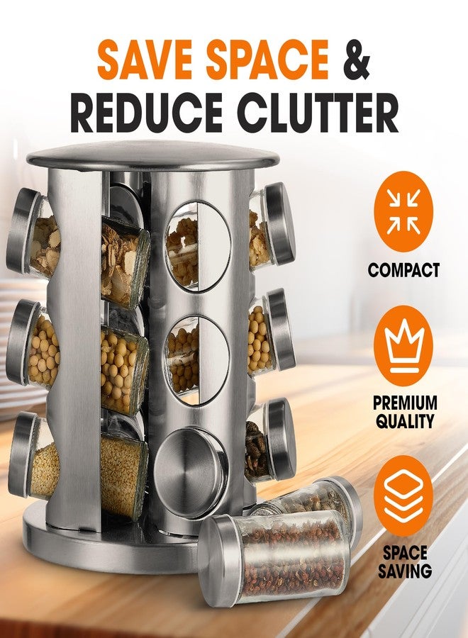 تشير كوليكشن رف توابل دوار من مجموعة تشير، مناسب لسطح المطبخ، مزود بـ 12 برطمانًا، ومنظم تخزين دوار من الفولاذ المقاوم للصدأ للتوابل والبهارات، بالإضافة إلى قلم قابل للمسح الجاف و48 ملصقًا قابلاً لإعادة الاستخدام. - Image 2