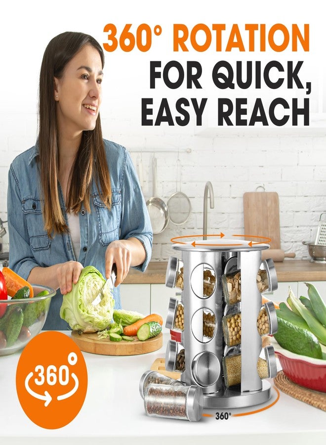 تشير كوليكشن رف توابل دوار من مجموعة تشير، مناسب لسطح المطبخ، مزود بـ 12 برطمانًا، ومنظم تخزين دوار من الفولاذ المقاوم للصدأ للتوابل والبهارات، بالإضافة إلى قلم قابل للمسح الجاف و48 ملصقًا قابلاً لإعادة الاستخدام. - Image 4