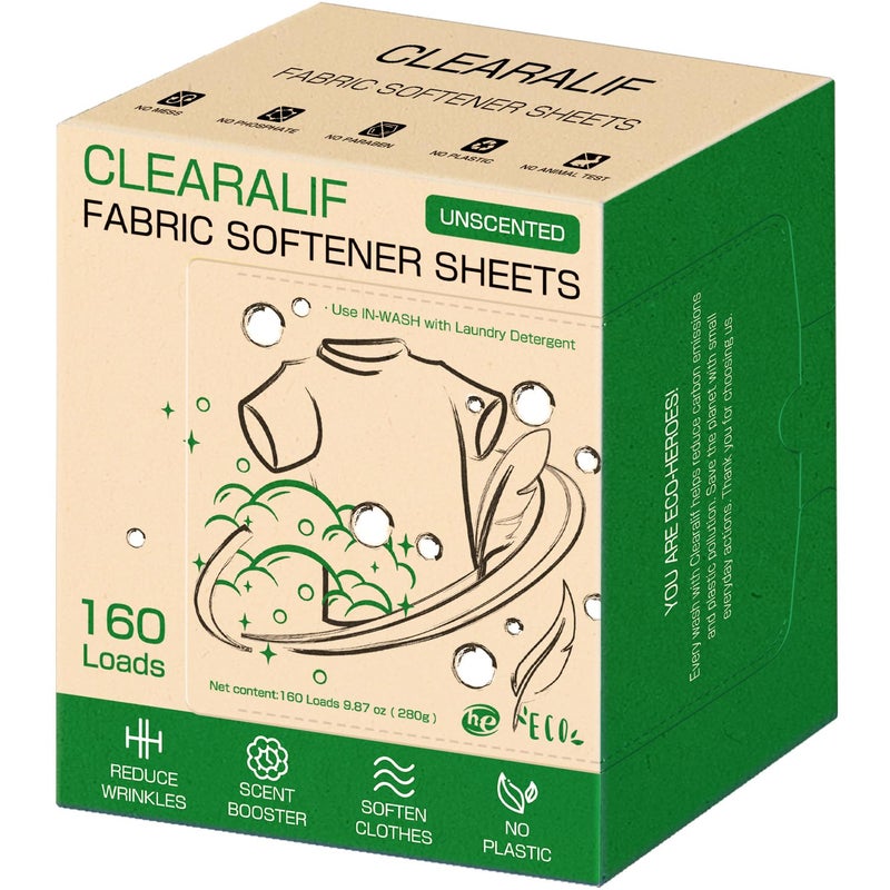 CLEARALIF laundry Fabric Softener Sheets Unscented 160 Loads Eco Friendly Great For Travel Apartments Dorms - Image 2