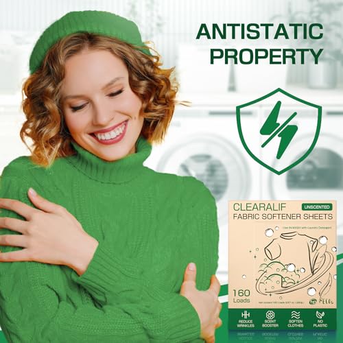 CLEARALIF laundry Fabric Softener Sheets Unscented 160 Loads Eco Friendly Great For Travel Apartments Dorms - Image 3