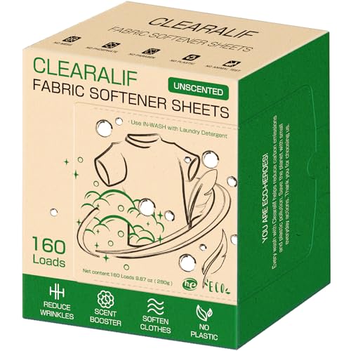 CLEARALIF laundry Fabric Softener Sheets Unscented 160 Loads Eco Friendly Great For Travel Apartments Dorms - Image 1