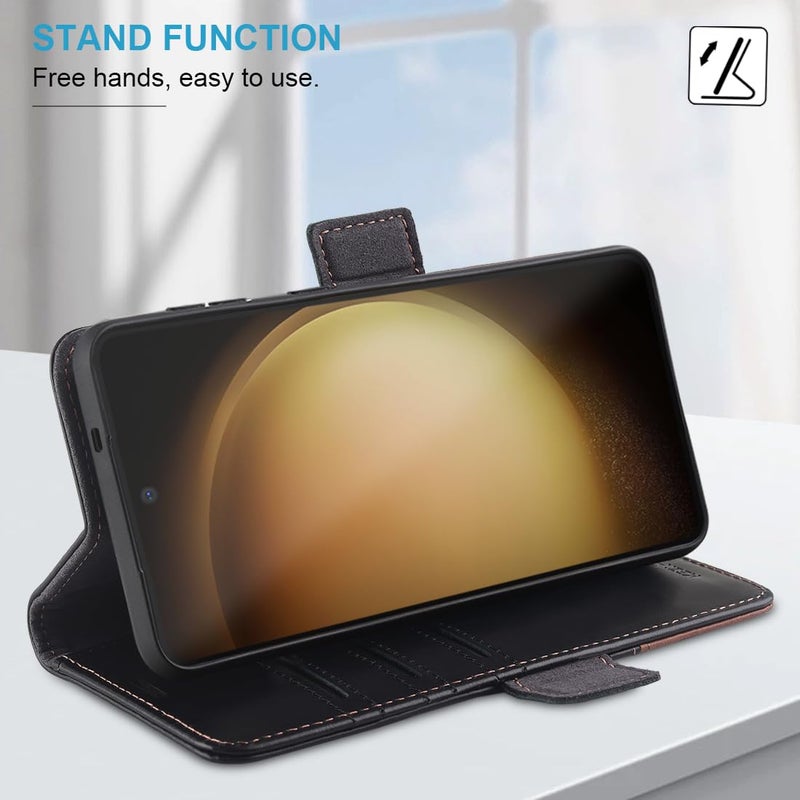 KEZiHOME for Samsung Galaxy S25 Ultra Case, Genuine Leather [RFID Blocking] Galaxy S25 Ultra Wallet Case, Card Slot Flip Magnetic Stand Phone Cover Compatible with Samsung S25 Ultra (Black/Brown) - Image 4