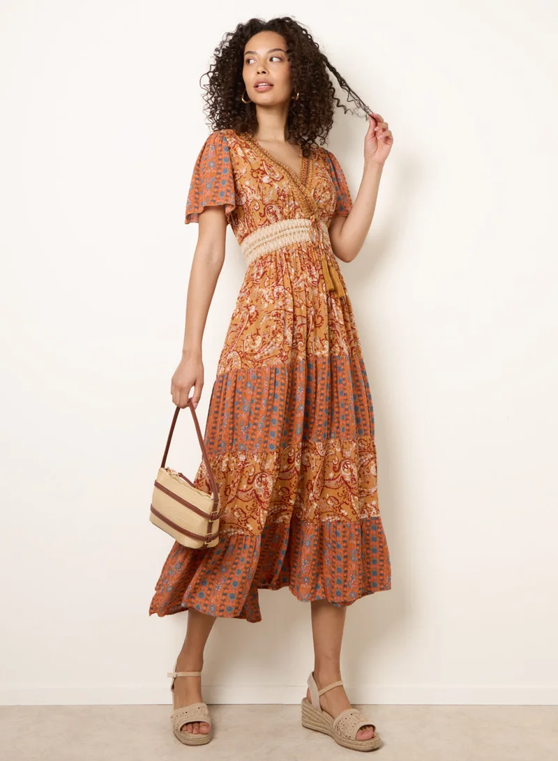 بلو فانيلا Mix Print Beaded Wrap Dress