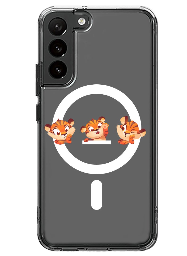 Theodor جراب مغناطيسي لهاتف Samsung Galaxy S23 مقاس 6.1 بوصة متوافق مع الشحن اللاسلكي MagSafe، غطاء ممتص للصدمات للهاتف مع تعبيرات نمر لطيفة - Image 1