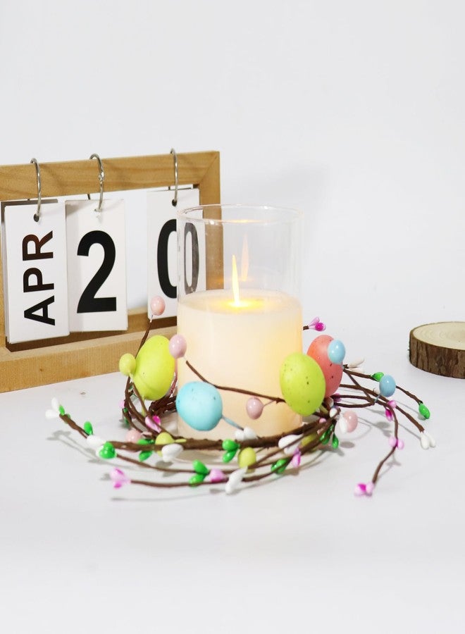 CCUUHJ 2 Pack Easter Egg Candle Rings Holder Wreaths Spring Egg and Pastel Pip Berry Candle Rings Candle Holder Mini Wreaths 4" Center for Easter Holiday Home Kitchen Table Centerpiece (Pastel) - Image 2