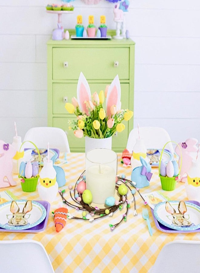 CCUUHJ 2 Pack Easter Egg Candle Rings Holder Wreaths Spring Egg and Pastel Pip Berry Candle Rings Candle Holder Mini Wreaths 4" Center for Easter Holiday Home Kitchen Table Centerpiece (Pastel) - Image 4