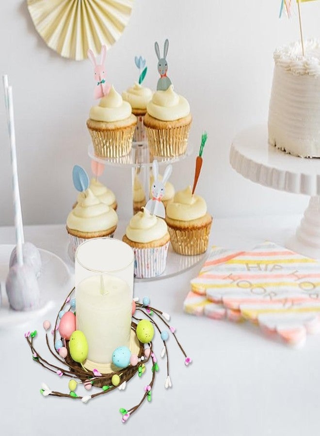 CCUUHJ 2 Pack Easter Egg Candle Rings Holder Wreaths Spring Egg and Pastel Pip Berry Candle Rings Candle Holder Mini Wreaths 4" Center for Easter Holiday Home Kitchen Table Centerpiece (Pastel) - Image 5