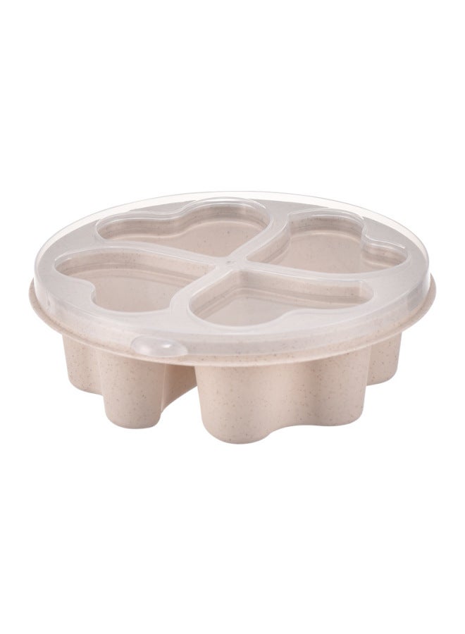 Candy-colored Partitioned Non-leaking Lunch Box Four-grid Snack Pastry Nut Covered Platter Straw Rice Box Add Logo-Specifications:Love Snack Box-beige - Image 1