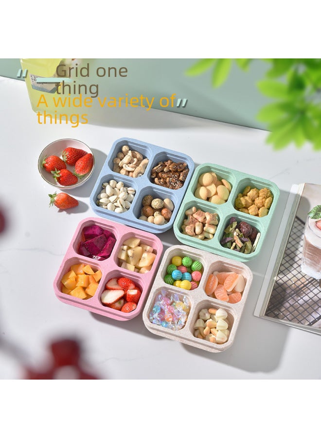 Candy-colored Partitioned Non-leaking Lunch Box Four-grid Snack Pastry Nut Covered Platter Straw Rice Box Add Logo-Specifications:Love Snack Box-beige - Image 4