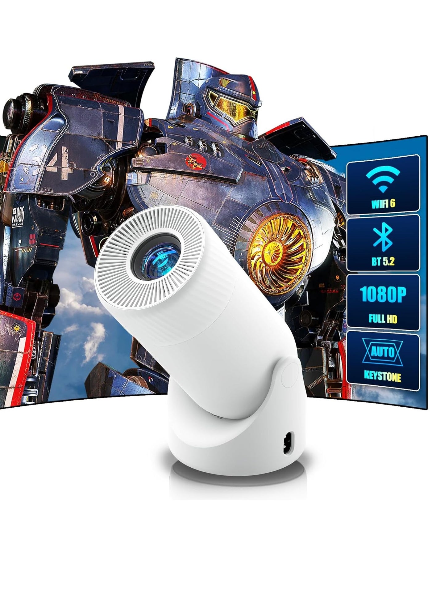 MOCOM Portable WiFi 6 & Bluetooth Mini Projector L1 - 180° Rotating Stand, Full HD 1080P, 200" Max Display, 400 ANSI Lumens, Dual-Band WiFi, AirPlay, Miracast, HDMI, USB, 25dB Silent Cooling, 20,000 Hrs Lamp Life, Compatible with Smartphone, TV Stick, Laptop, PS4, PS5, Switch, Xbox - Perfect for Home Theater, Gaming, Outdoor Movies & Presentations
