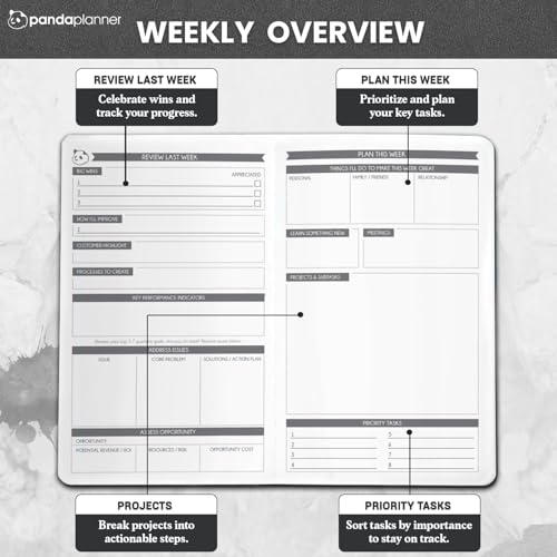 Panda Planner 2025-2026 Business Planner – Undated Daily Work Planner for Professionals & Entrepreneurs – 90 Day Organizer with Goals, KPI Tracker, Monthly Weekly Layout – Compact 8.25” x 5.75” (Black) - Image 3