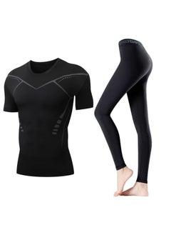 Generic Swimsuit Women's Split Large Size Conservative Swimming Trunks For Chubby Girls Long-sleeved Trousers For Students Sunscreen Diving Suit-Color:Women-sci-fi Two-piece (short Sleeve)-Size:M  - Image 1