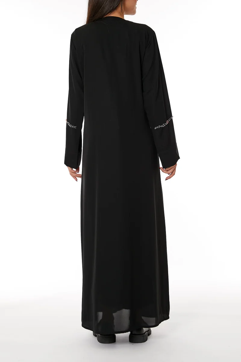 Moistreet  Embroidered V-Neck Open Abaya for Women | Best Price UAE