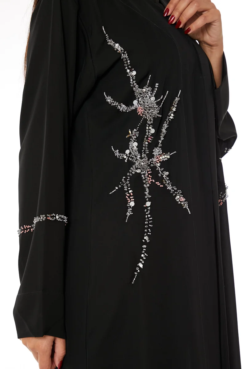 Moistreet  Embroidered V-Neck Open Abaya for Women | Best Price UAE