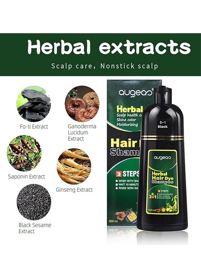 Dark Brown Hair Dye Shampoo for Gray Hair Augeo Instant Hair Color Shampoo 3 in 1 for Women and Men, Herbal Ingredients 100% Grey Hair Coverage 500ML