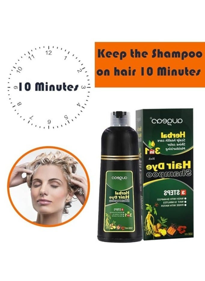 Dark Brown Hair Dye Shampoo for Gray Hair Augeo Instant Hair Color Shampoo 3 in 1 for Women and Men, Herbal Ingredients 100% Grey Hair Coverage 500ML