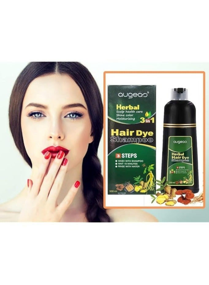 Dark Brown Hair Dye Shampoo for Gray Hair Augeo Instant Hair Color Shampoo 3 in 1 for Women and Men, Herbal Ingredients 100% Grey Hair Coverage 500ML